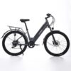 Gray electric bicycle with rear rack and fenders