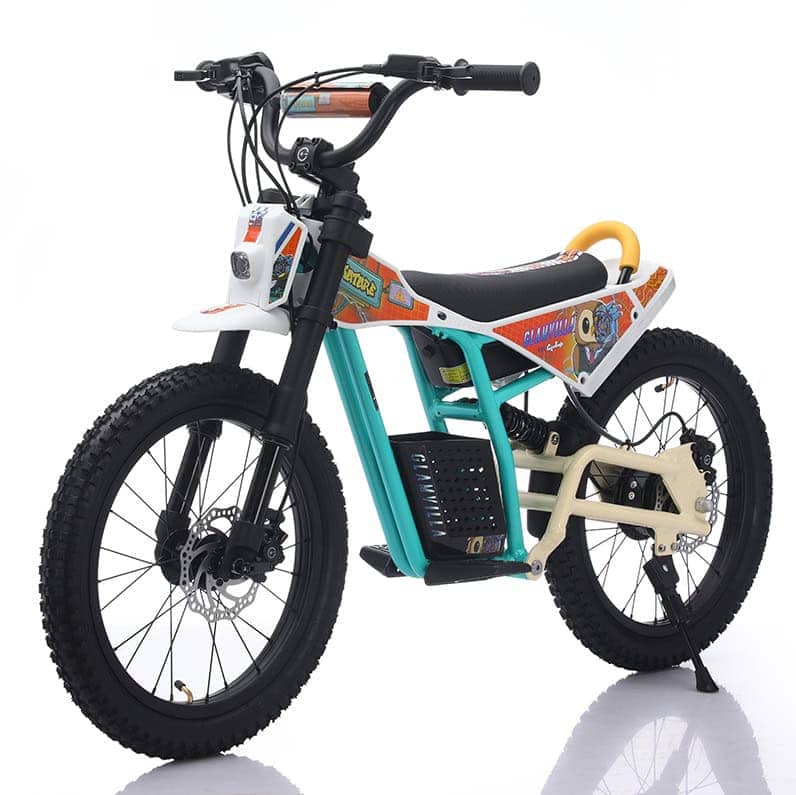 Colorful kids electric dirt bike with knobby tires