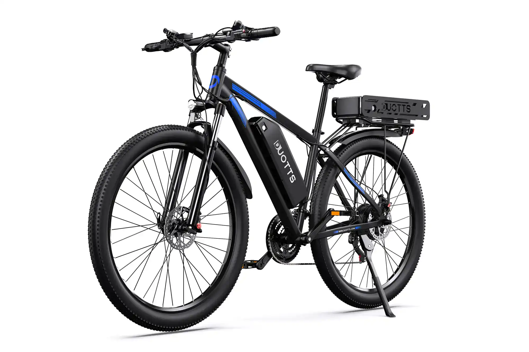 Black DUOTTS electric fat tire bike with rear rack