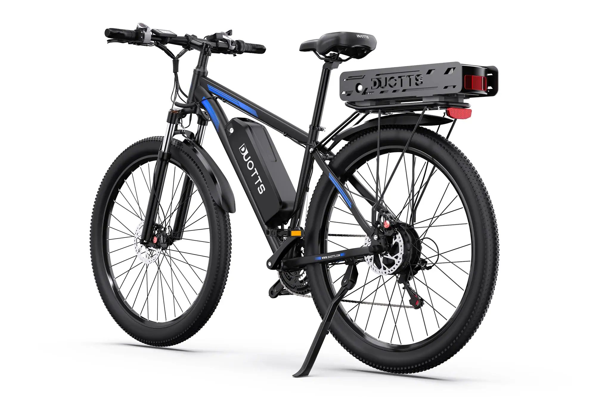 Black DUOTTS electric fat tire bike with rear rack