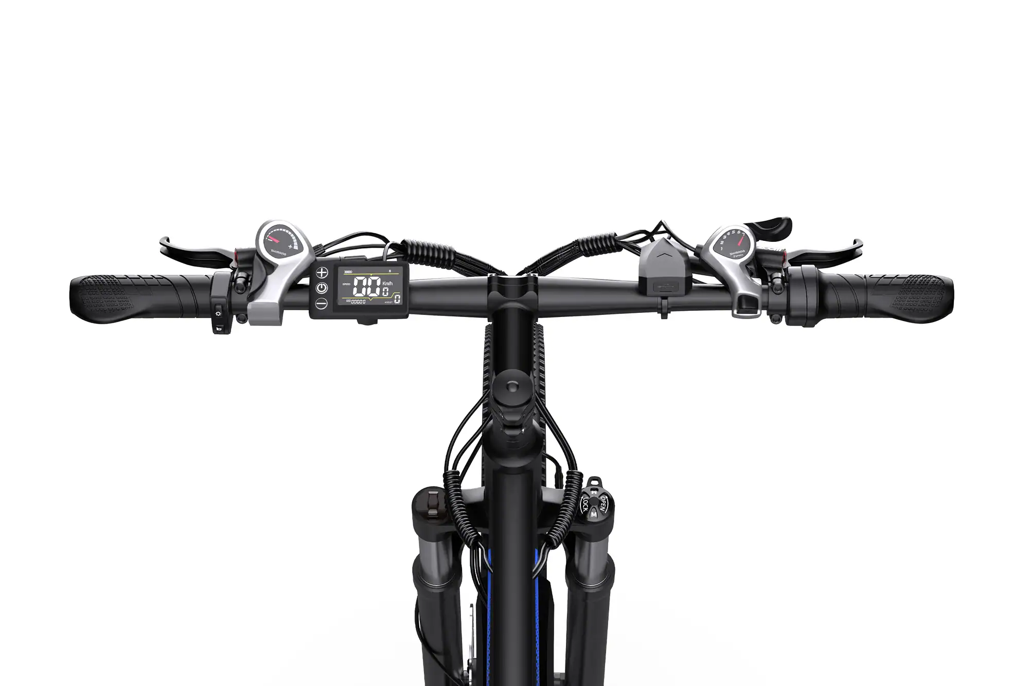 Electric bike handlebars with digital display and shifters