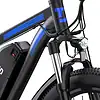 Close-up of electric bike front headlight and tire