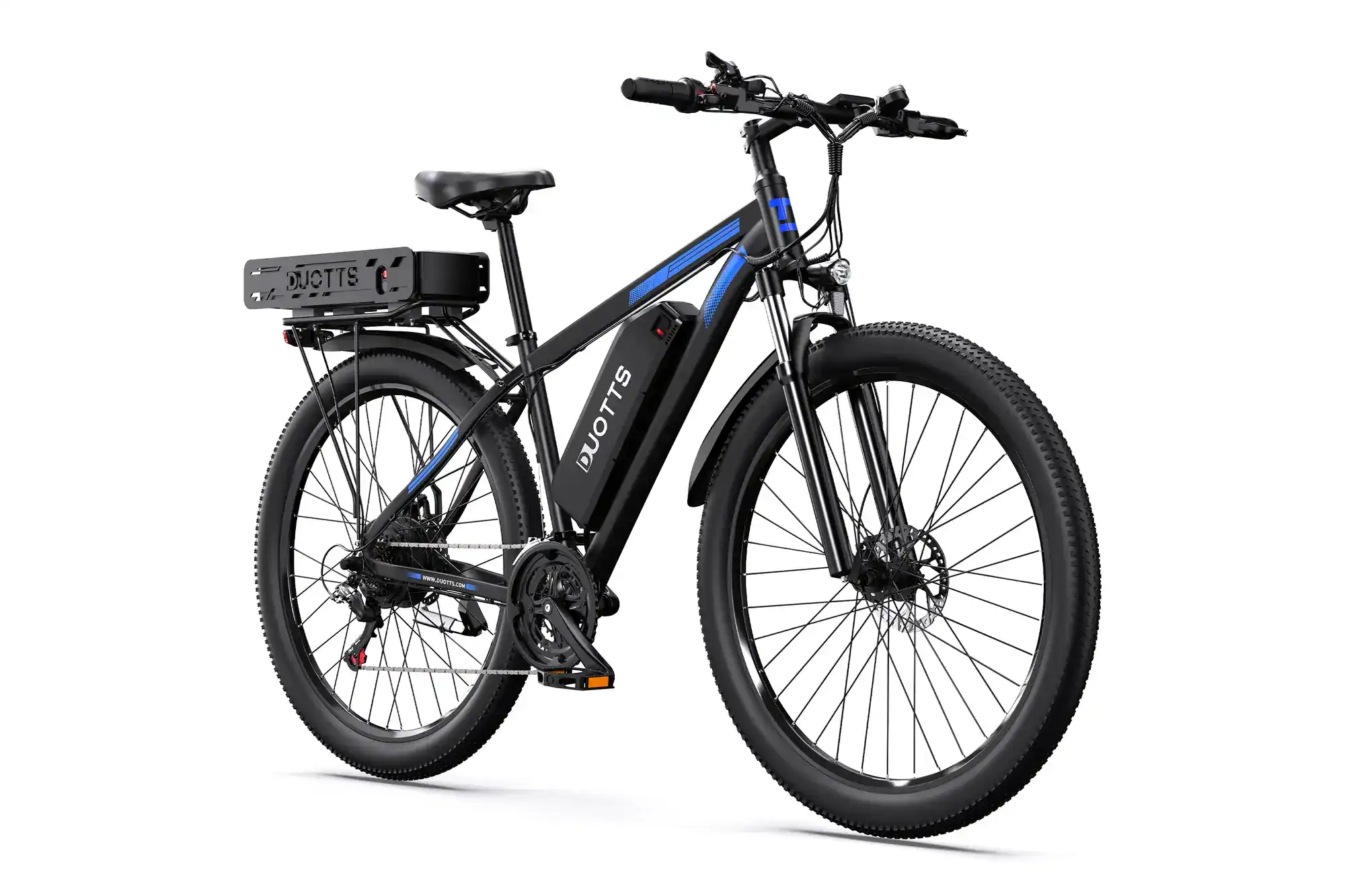 Black DUOTTS electric fat tire bike with rear rack
