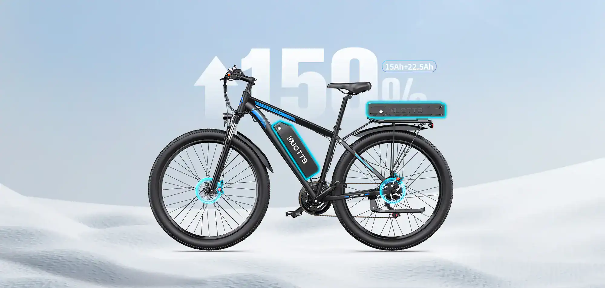 Black DUOTTS electric bike with dual batteries