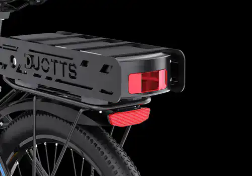 Electric bike rear rack with integrated red taillight