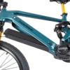 Teal electric mountain bike frame with battery and motor